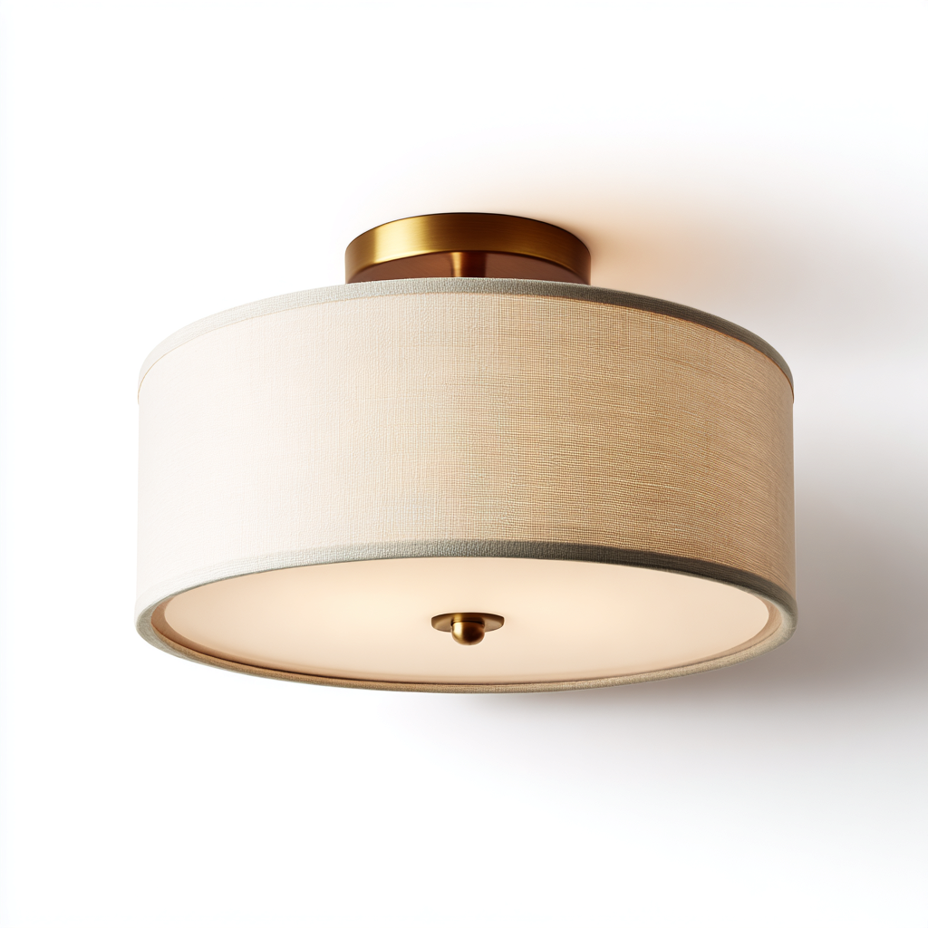 Plafonnier - métal - tissu - 35x35 cm - beige - or - pour salon - design moderne-Interiorvo