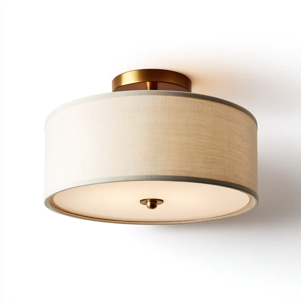 Plafonnier - métal - tissu - 35x35 cm - beige - or - pour salon - design moderne-Interiorvo