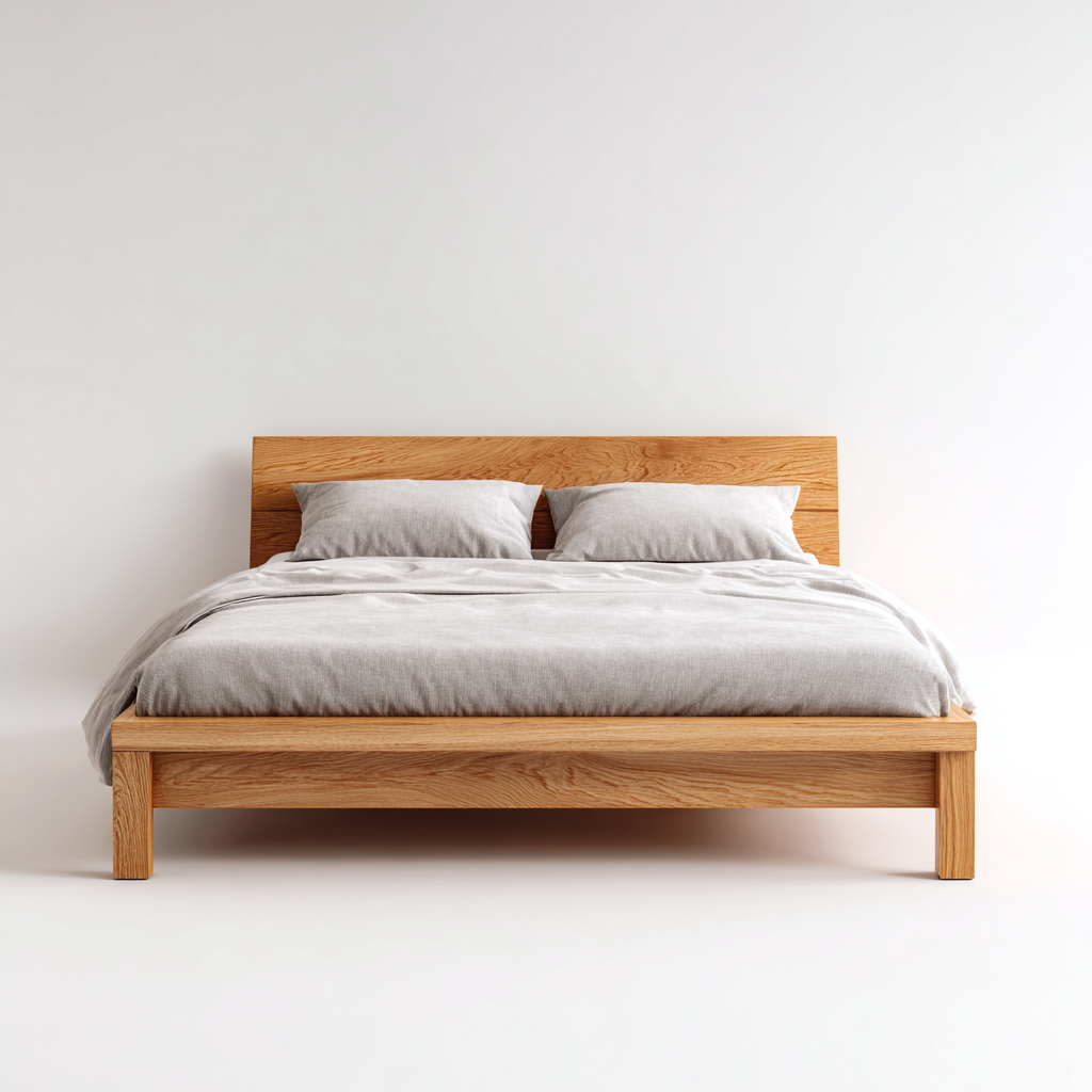 Lit double - bois - 210x165x90 cm - chêne clair - pour chambre - design moderne-Interiorvo