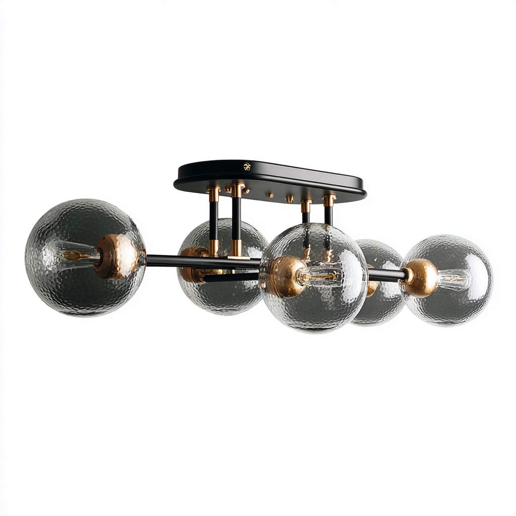 Plafonnier métal et verre 72x38 cm - noir - or - transparente - pour salon - design moderne-Interiorvo