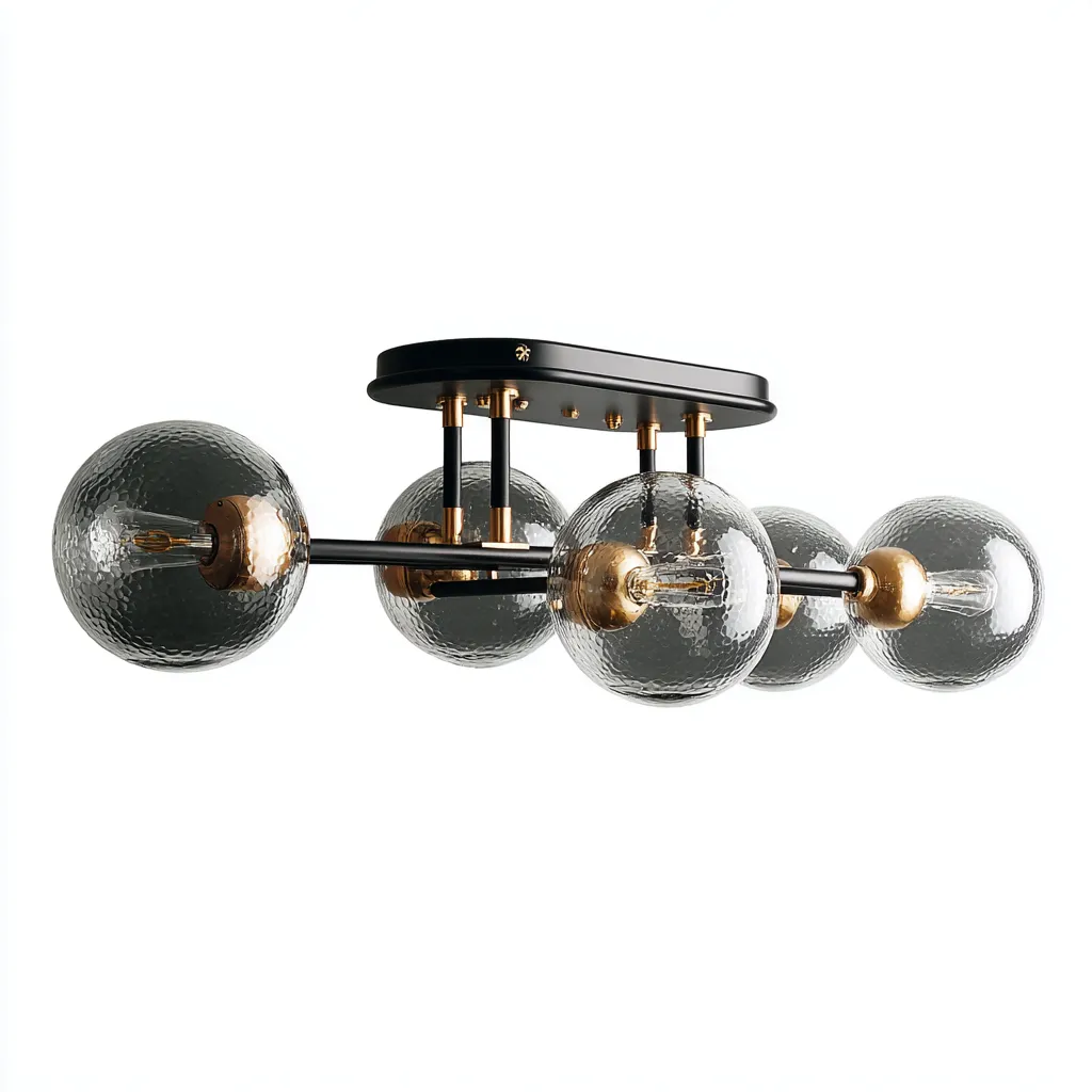 Plafonnier métal et verre 72x38 cm - noir - or - transparente - pour salon - design moderne-Interiorvo