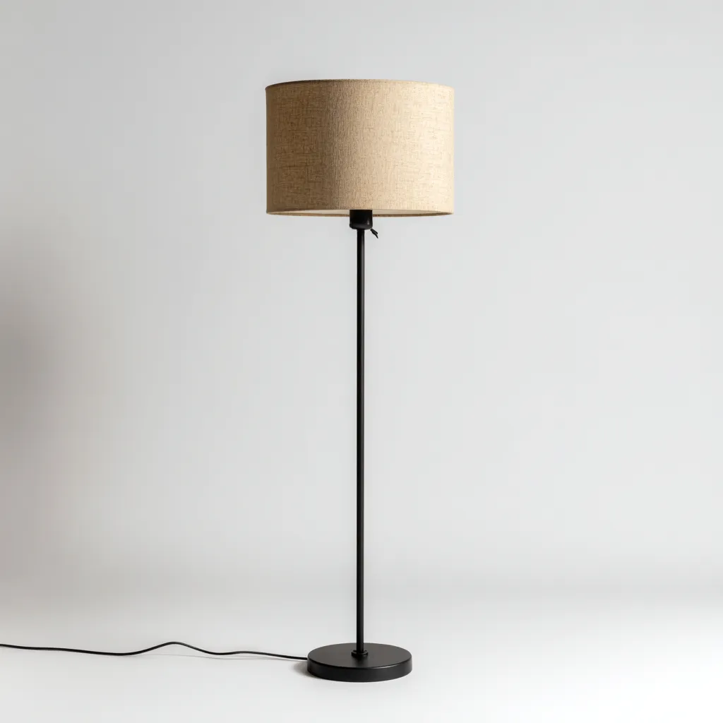 Lampadaire tissu et métal 31x31x158 cm - beige - noir - pour salon - design moderne-Interiorvo