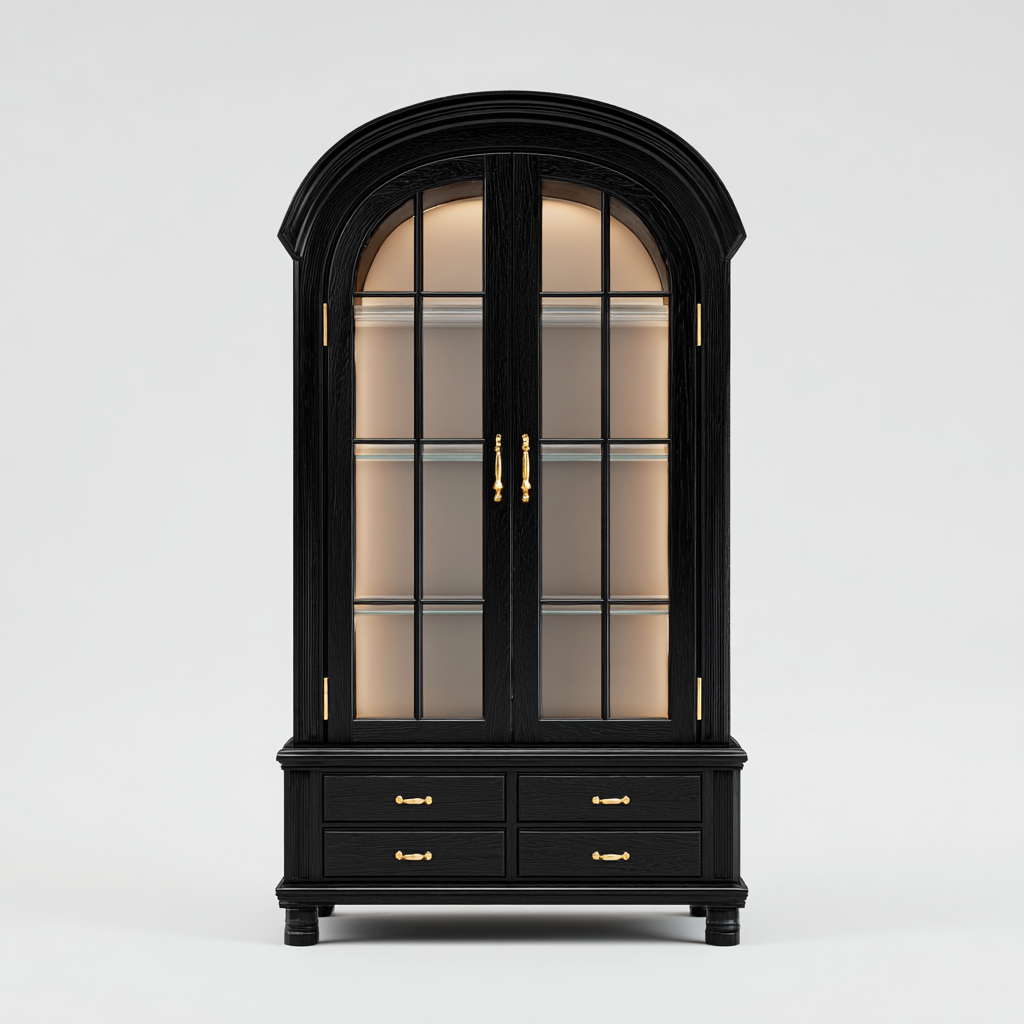 Vitrine - bois - verre - 90x45x190 cm - noir - adapté à la cuisine - design classique-Interiorvo