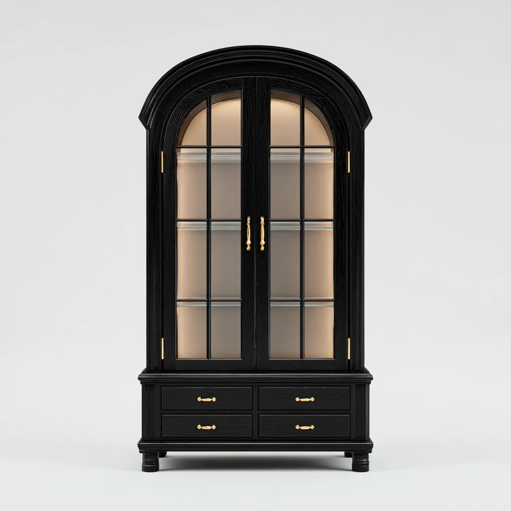 Vitrine - bois - verre - 90x45x190 cm - noir - adapté à la cuisine - design classique-Interiorvo