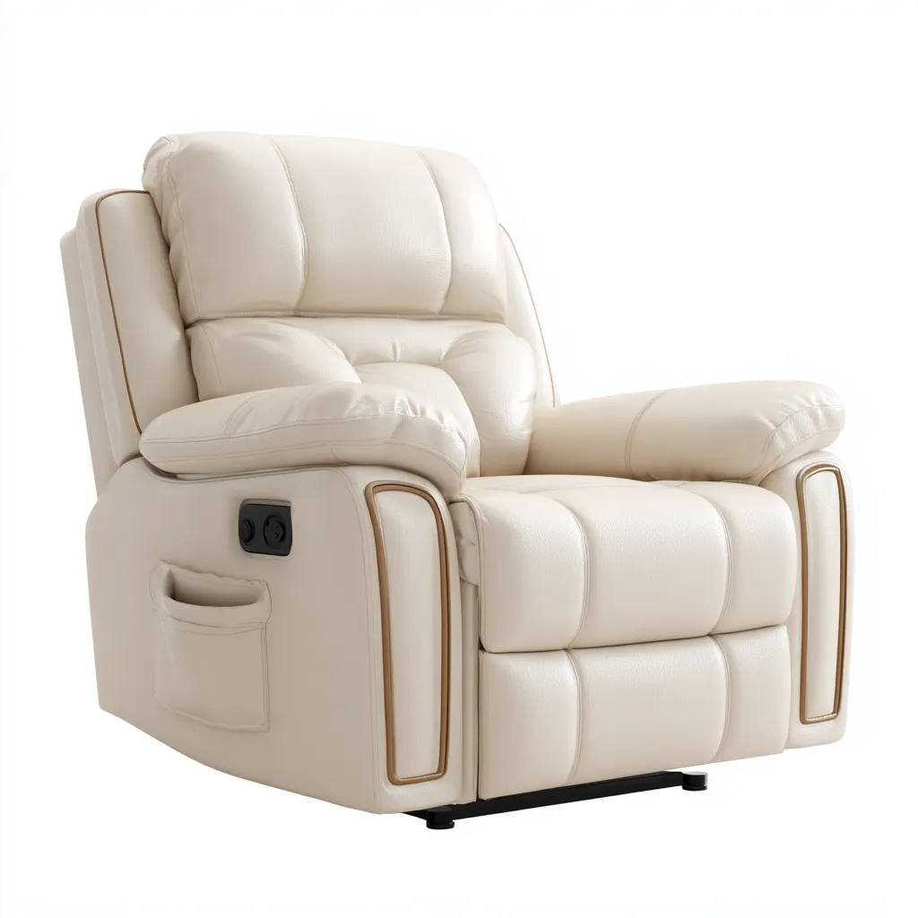 Fauteuil relax cuir 92x90x102 cm beige adapté au salon design moderne-Interiorvo