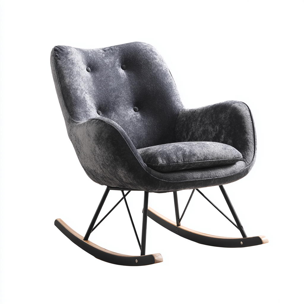 Fauteuil à bascule - métal - velours - 95x70x95 cm - gris - noir - salon - design moderne-Interiorvo