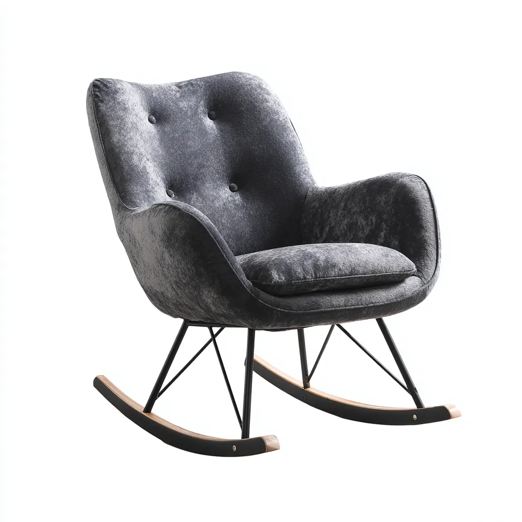 Fauteuil à bascule - métal - velours - 95x70x95 cm - gris - noir - salon - design moderne-Interiorvo