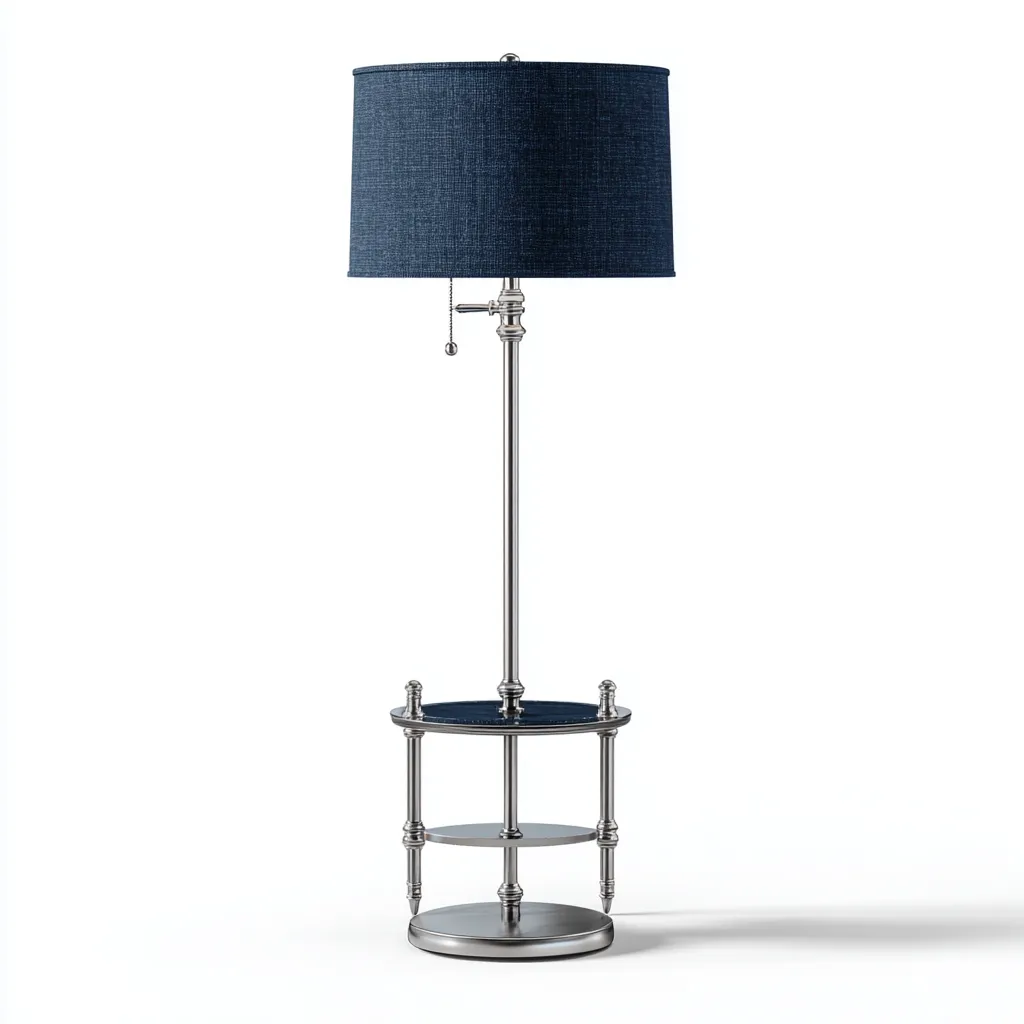 Lampadaire tissu et métal 36x36x165 cm - bleu foncé - argent - pour salon - design avec tablette intégrée-Interiorvo