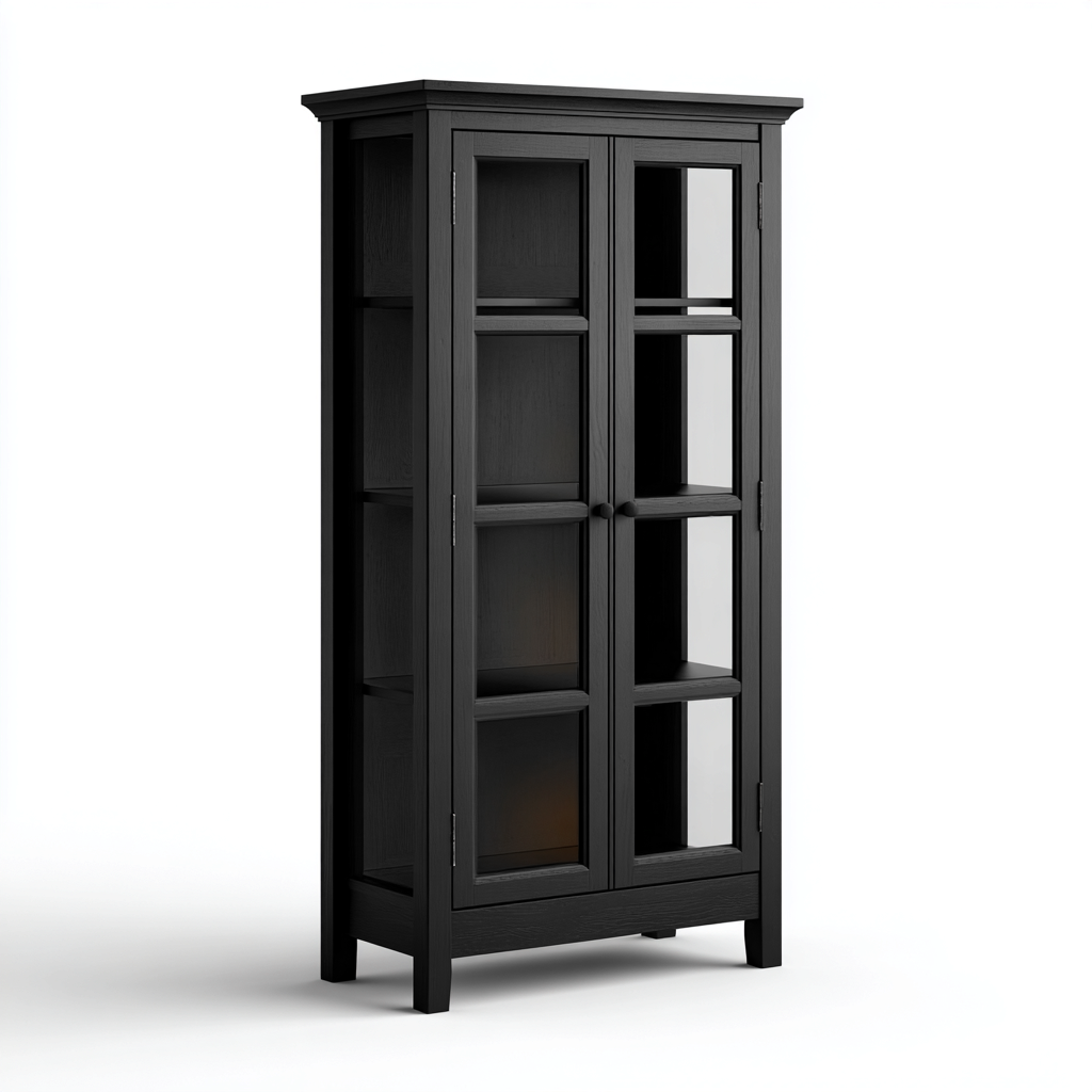 Vitrine bois - verre 85x38x165 cm noir adapté à la cuisine design classique-Interiorvo