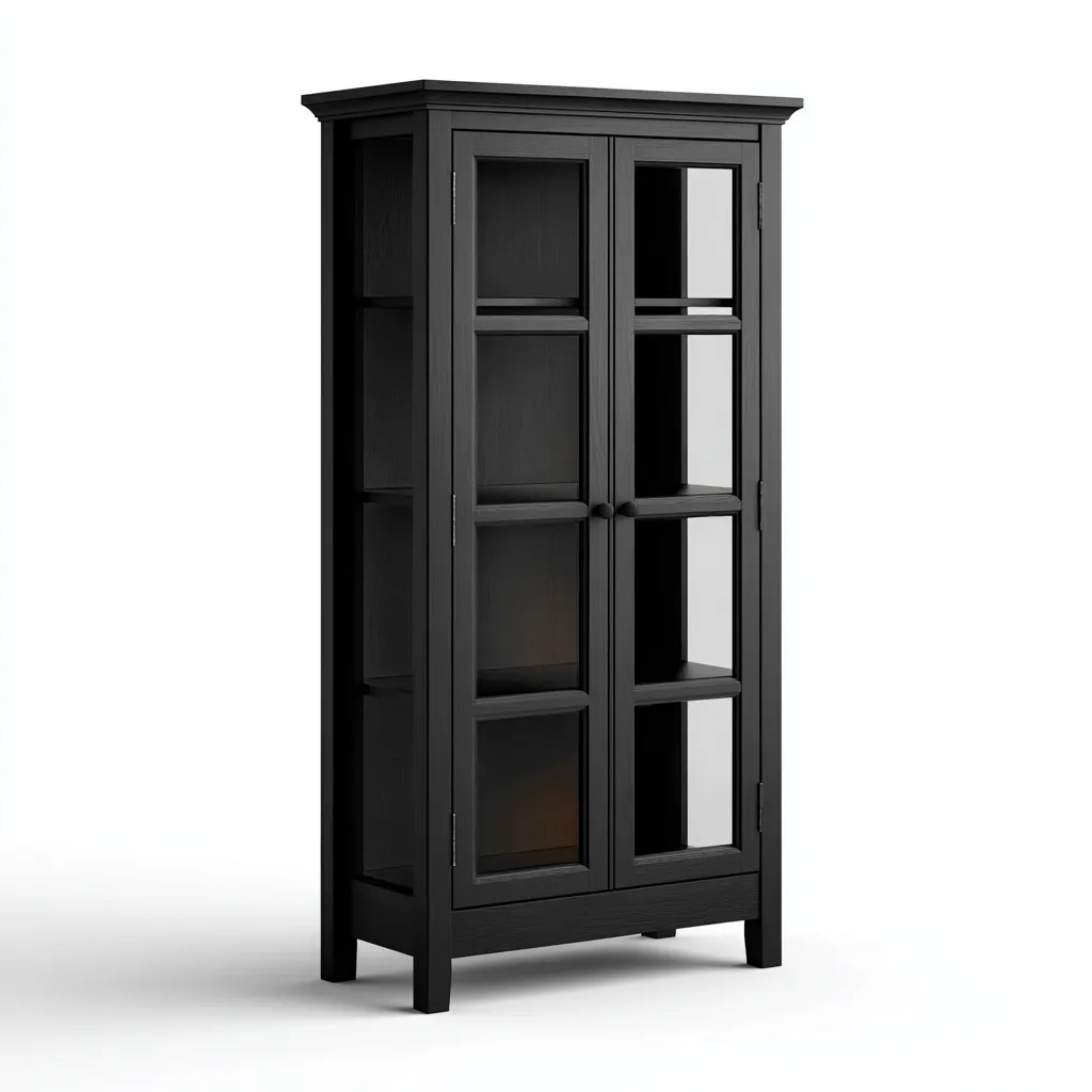 Vitrine bois - verre 85x38x165 cm noir adapté à la cuisine design classique-Interiorvo