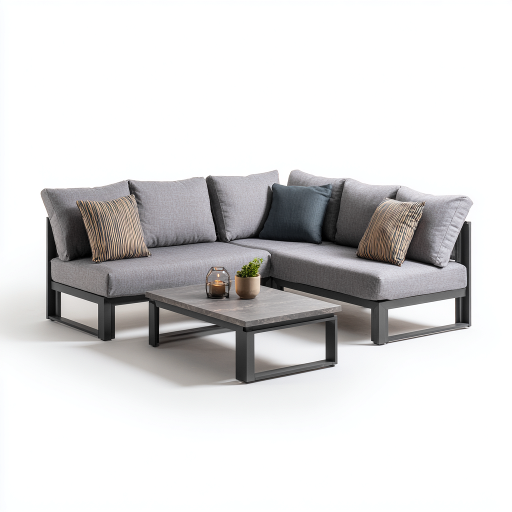 Canapé de jardin métal - tissu 230x230x70 cm gris adapté au jardin design moderne-Interiorvo