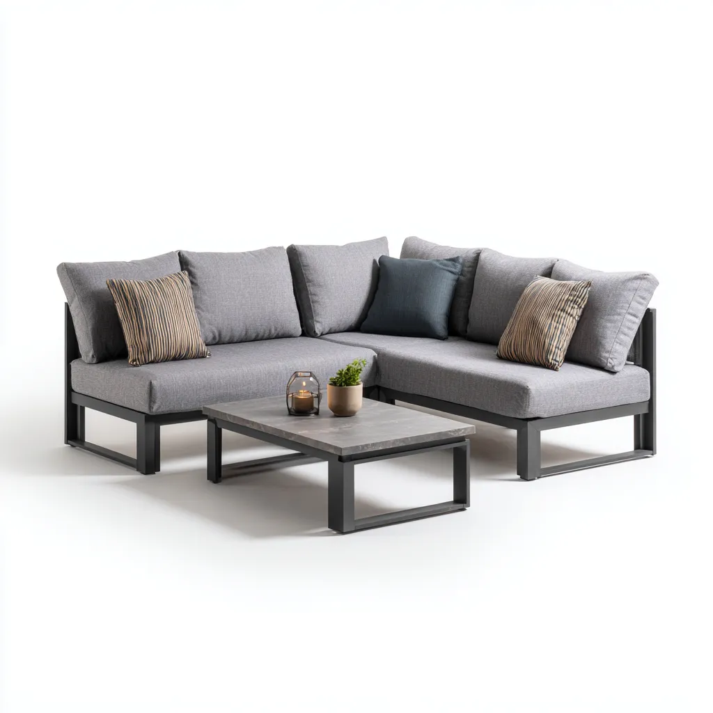 Canapé de jardin métal - tissu 230x230x70 cm gris adapté au jardin design moderne-Interiorvo