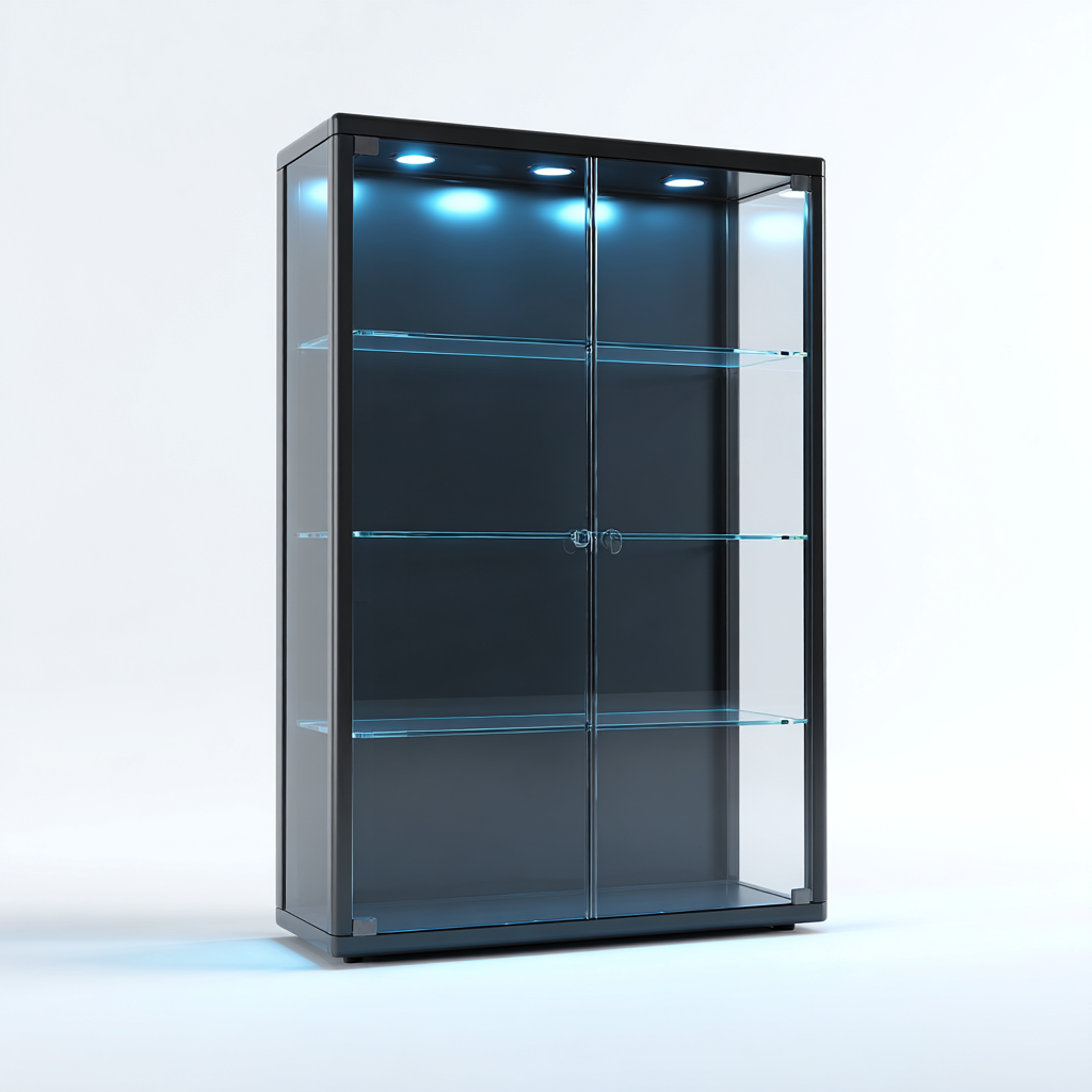 Vitrine métal - verre 100x35x180 cm noir adapté à la cuisine design moderne-Interiorvo