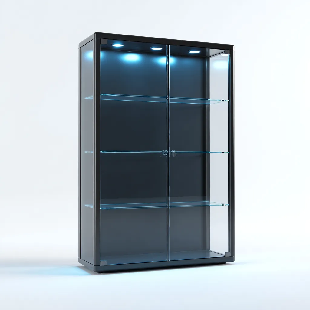 Vitrine métal - verre 100x35x180 cm noir adapté à la cuisine design moderne-Interiorvo