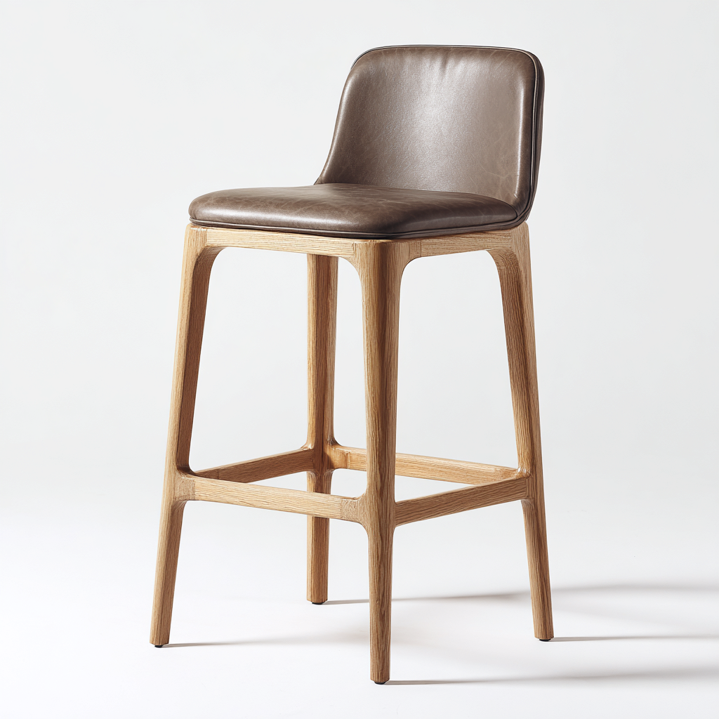 Tabouret de bar - bois - cuir - 40x40x78 cm - brun - bois naturel - pour salle à manger - design moderne-Interiorvo