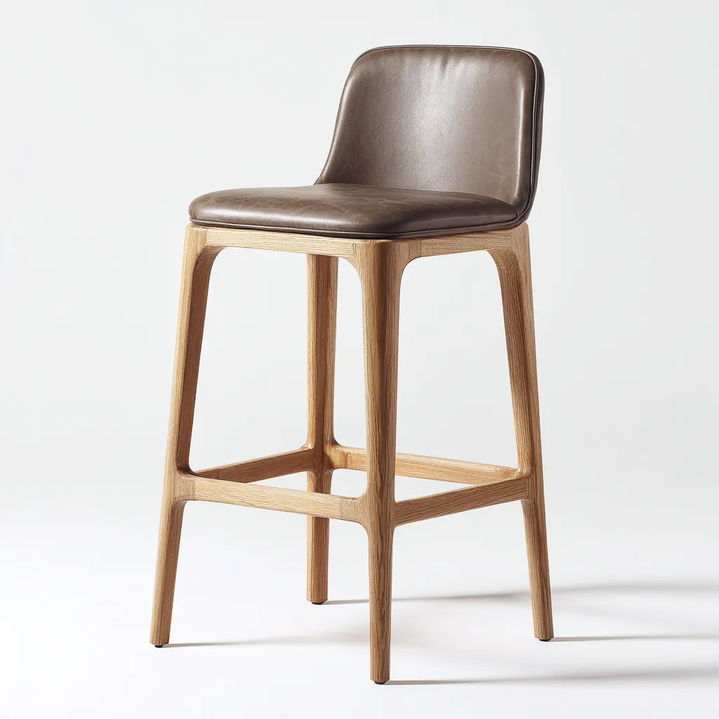 Tabouret de bar - bois - cuir - 40x40x78 cm - brun - bois naturel - pour salle à manger - design moderne-Interiorvo