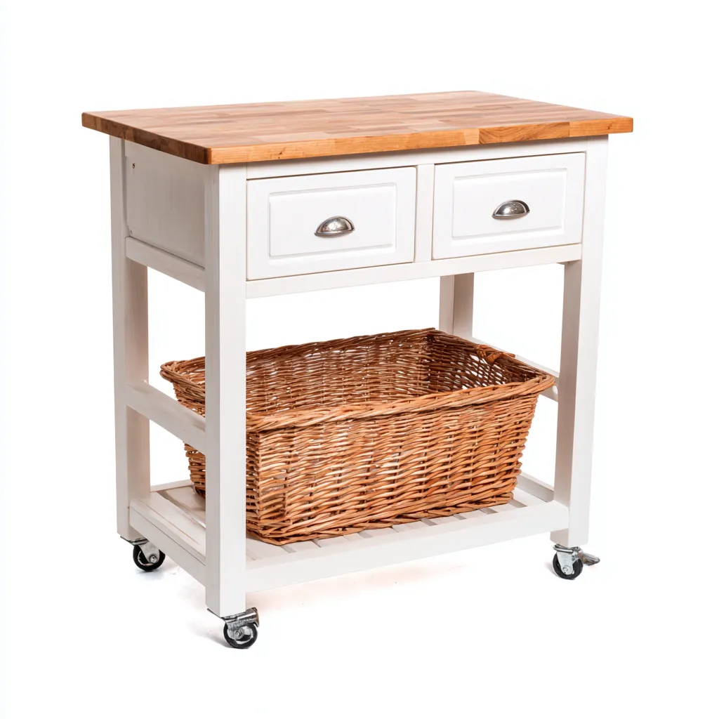 Îlot de cuisine bois 70x45x85 cm blanc - bois adapté à la cuisine design rustique-Interiorvo