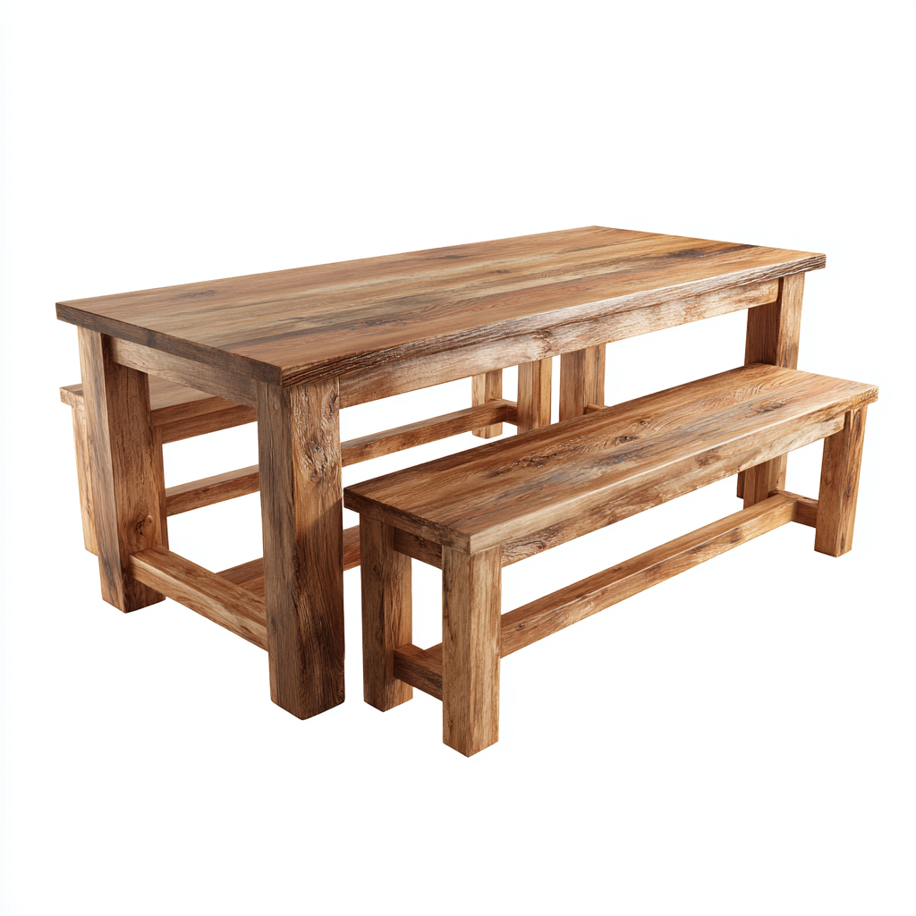 Ensemble table et bancs bois massif 180x90x75 cm - couleur bois naturel - pour salle à manger - style rustique-Interiorvo