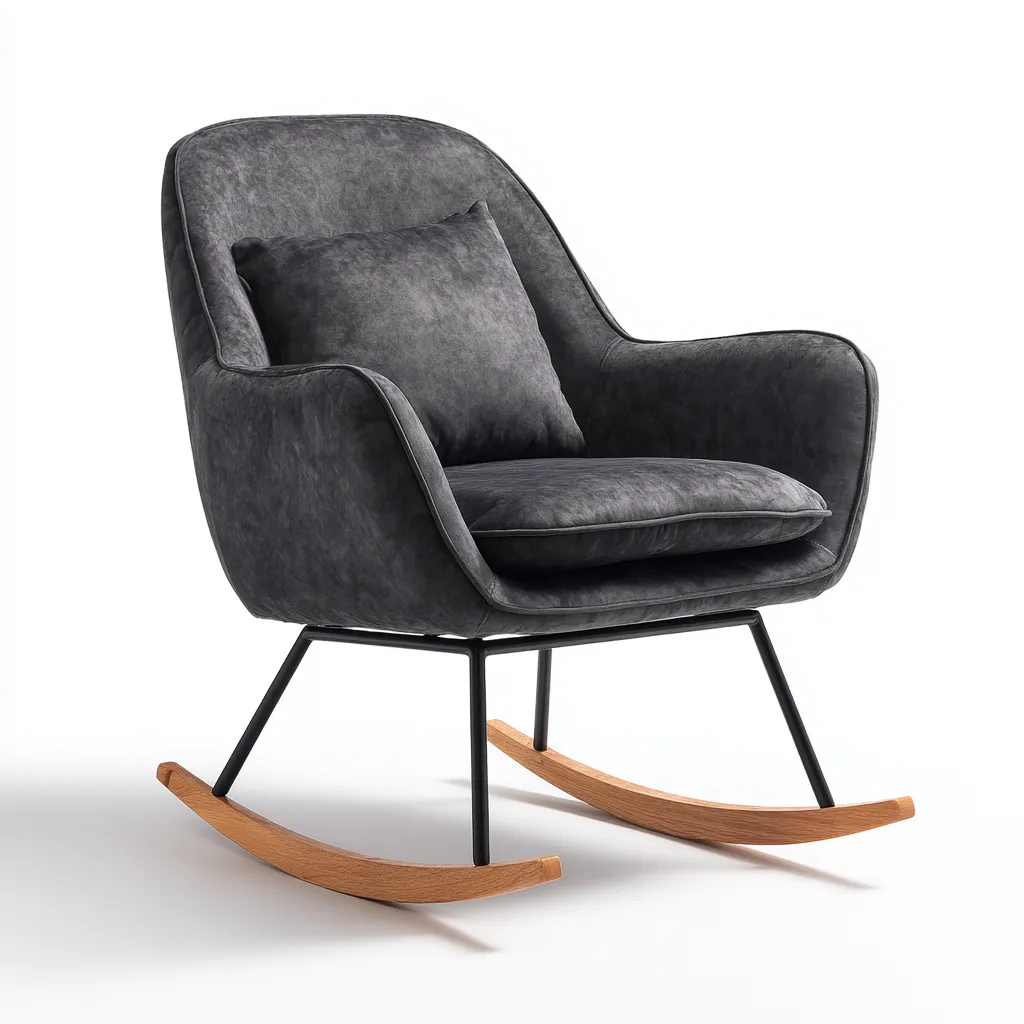 Fauteuil à bascule tissu 78x76x98 cm gris foncé adapté au salon design contemporain-Interiorvo