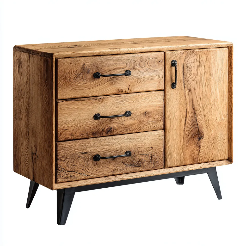 Commode - bois - métal - 85x40x80 cm - bois naturel - noir - salon - design contemporain-Interiorvo