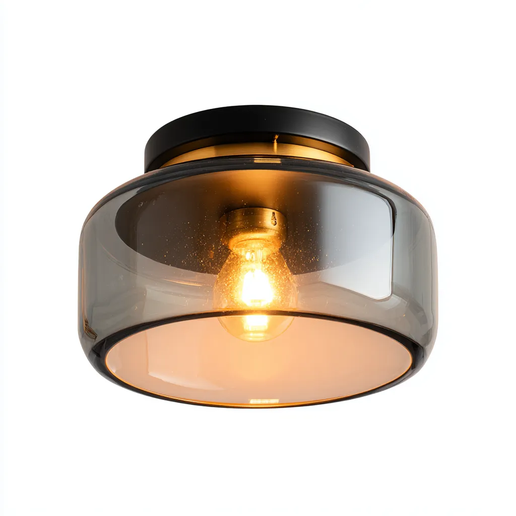 Plafonnier verre 26x26 cm - gris fumé - pour salon - design moderne-Interiorvo