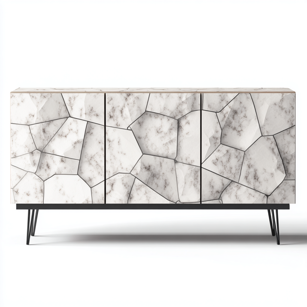 Meuble TV - panneaux bois effet pierre - fer - 180x40x75 cm - blanc - gris - salon - design moderne-Interiorvo