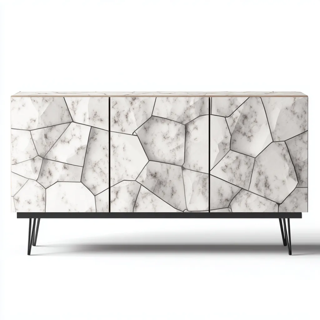 Meuble TV - panneaux bois effet pierre - fer - 180x40x75 cm - blanc - gris - salon - design moderne-Interiorvo