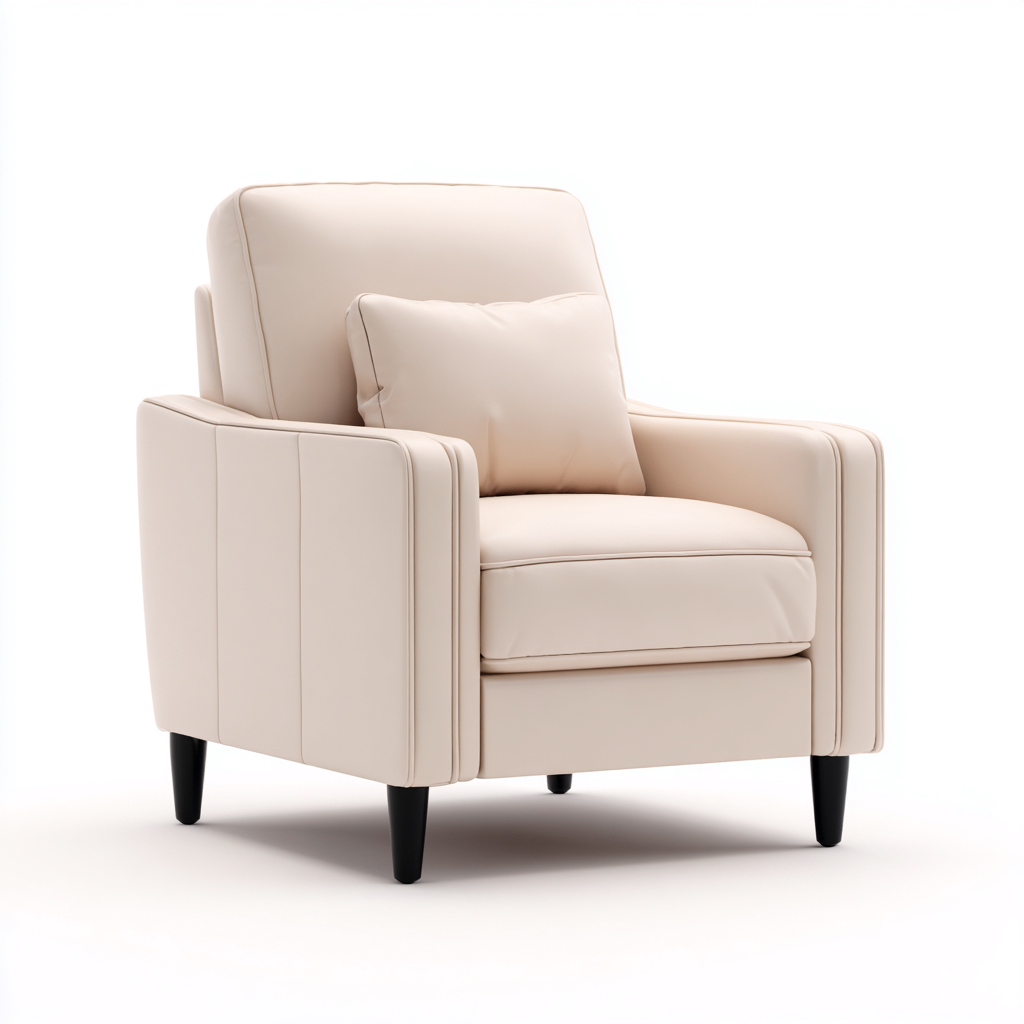 Fauteuil relax - cuir - métal - bois - 95x85x100 cm - beige - salon - design moderne-Interiorvo