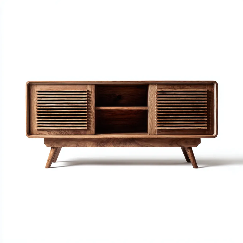 Meuble TV bois 120x40x55 cm noyer adapté au salon design moderne-Interiorvo