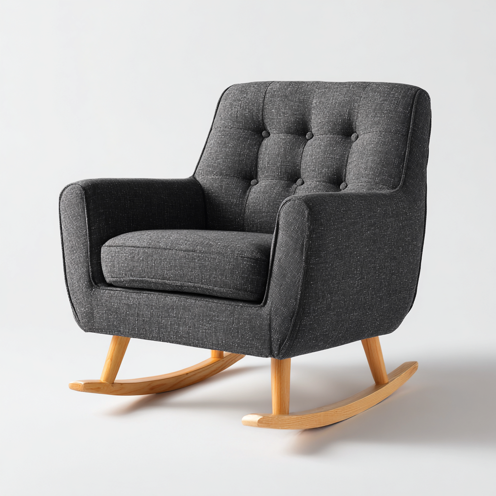 Fauteuil à bascule - bois - tissu - 95x70x90 cm - gris - bois naturel - salon - design moderne-Interiorvo