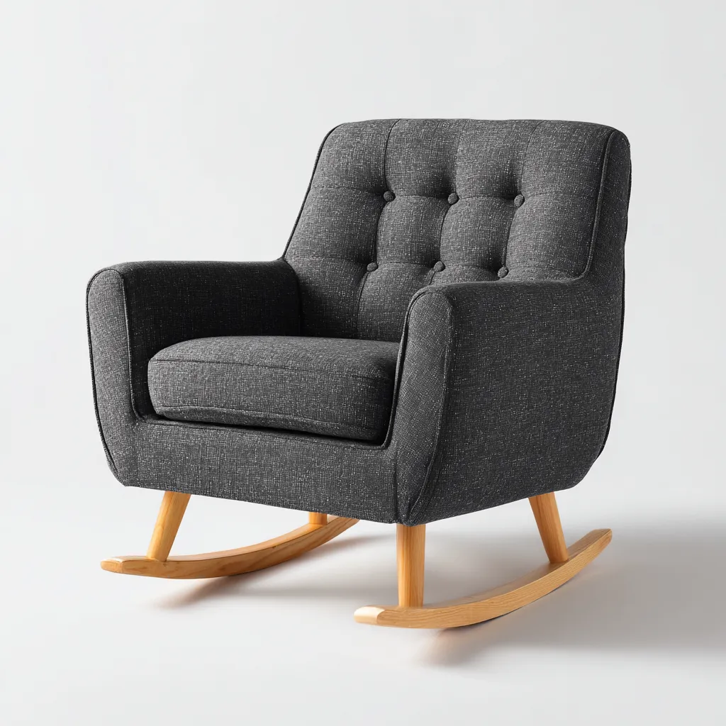 Fauteuil à bascule - bois - tissu - 95x70x90 cm - gris - bois naturel - salon - design moderne-Interiorvo