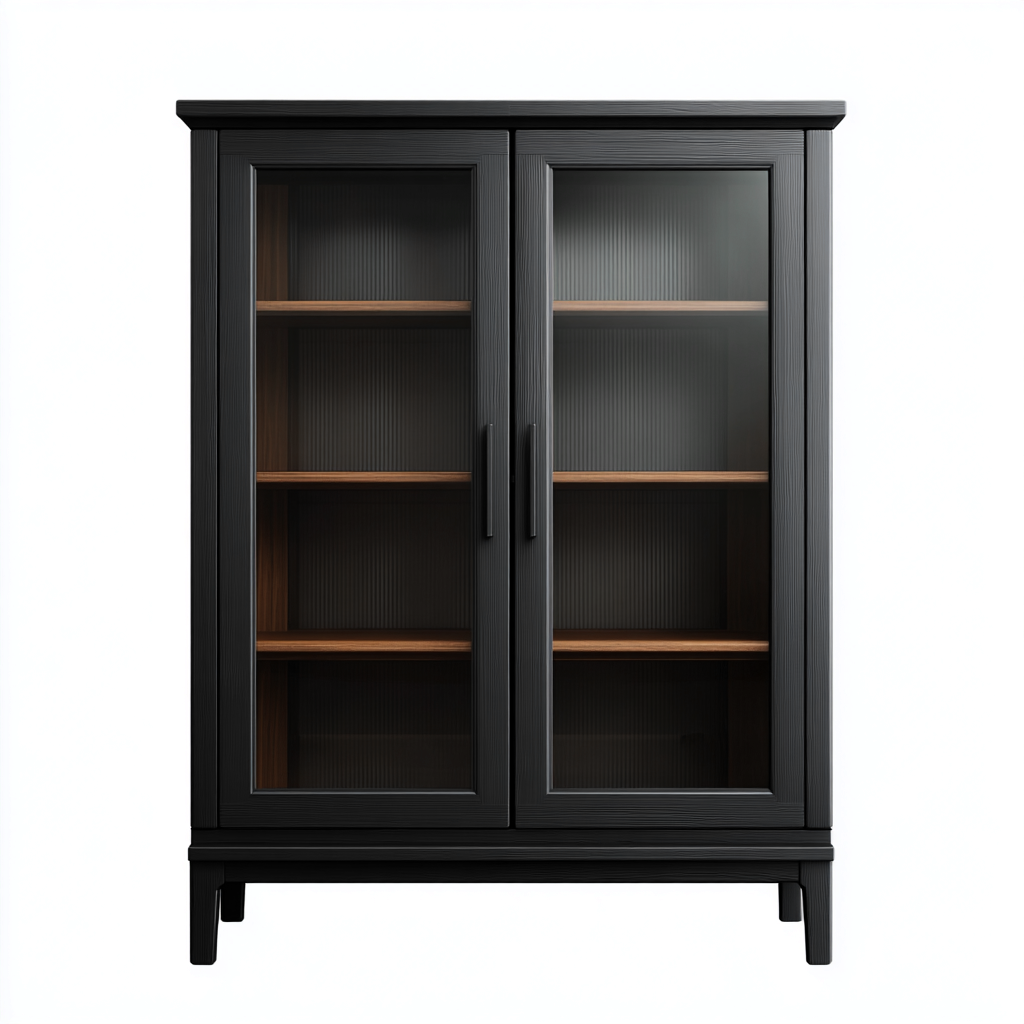 Vitrine bois - verre 95x40x160 cm noir adapté à la cuisine design moderne-Interiorvo