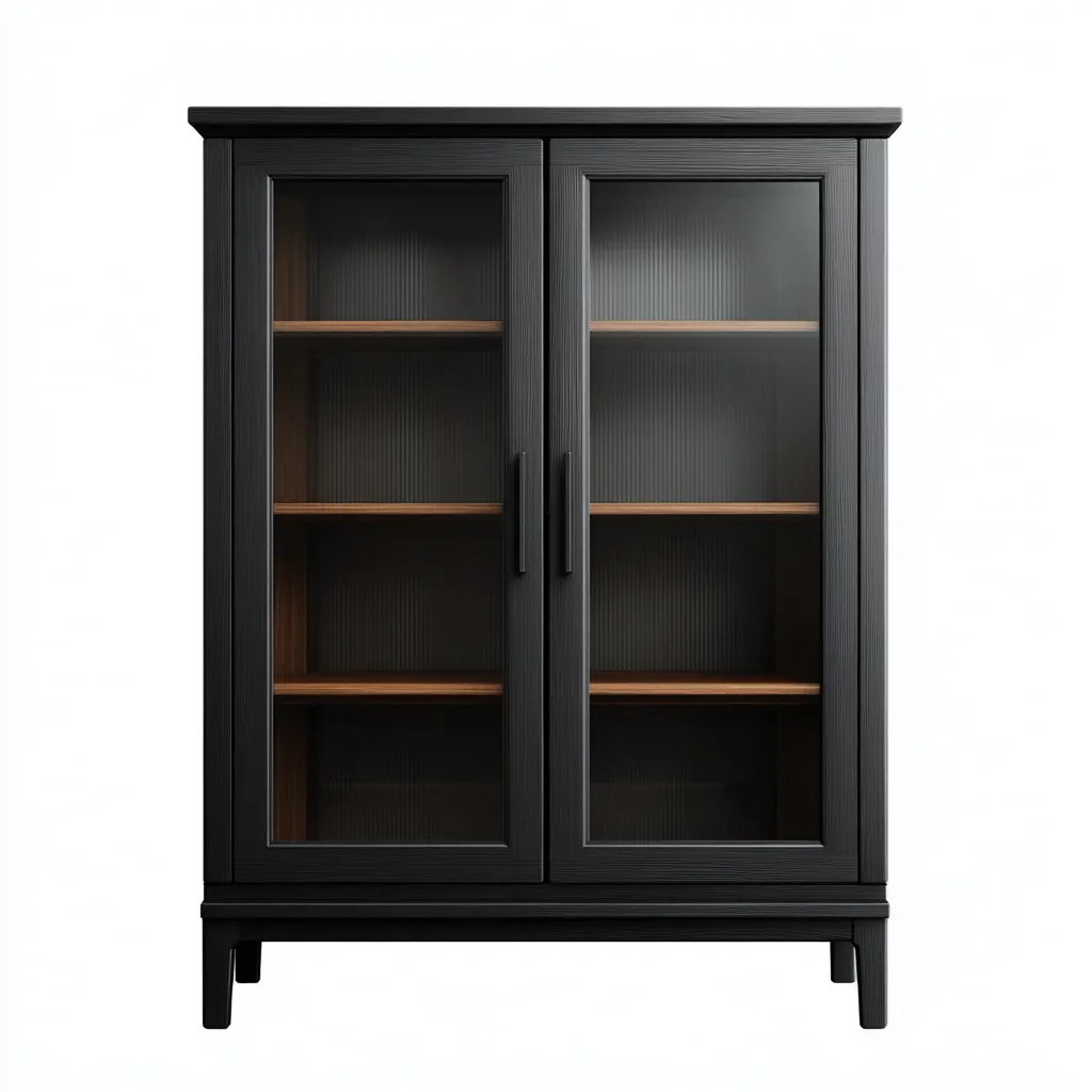 Vitrine bois - verre 95x40x160 cm noir adapté à la cuisine design moderne-Interiorvo