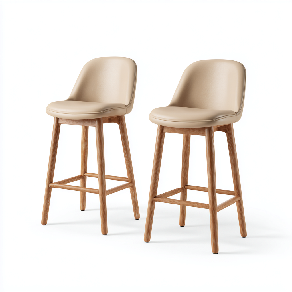 Tabouret de bar set de 2 bois et similicuir 42x40x90 cm - beige - pour salle à manger - design moderne-Interiorvo