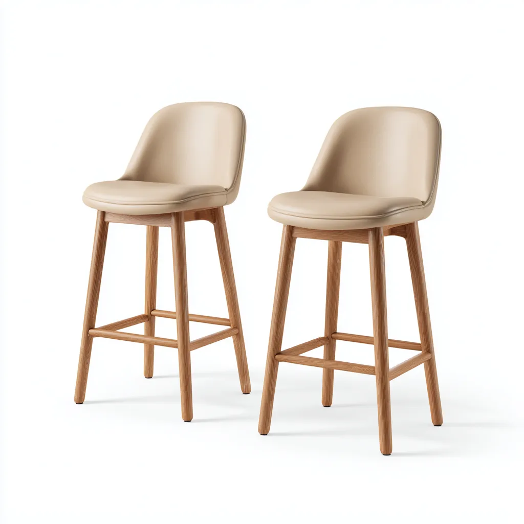 Tabouret de bar set de 2 bois et similicuir 42x40x90 cm - beige - pour salle à manger - design moderne-Interiorvo