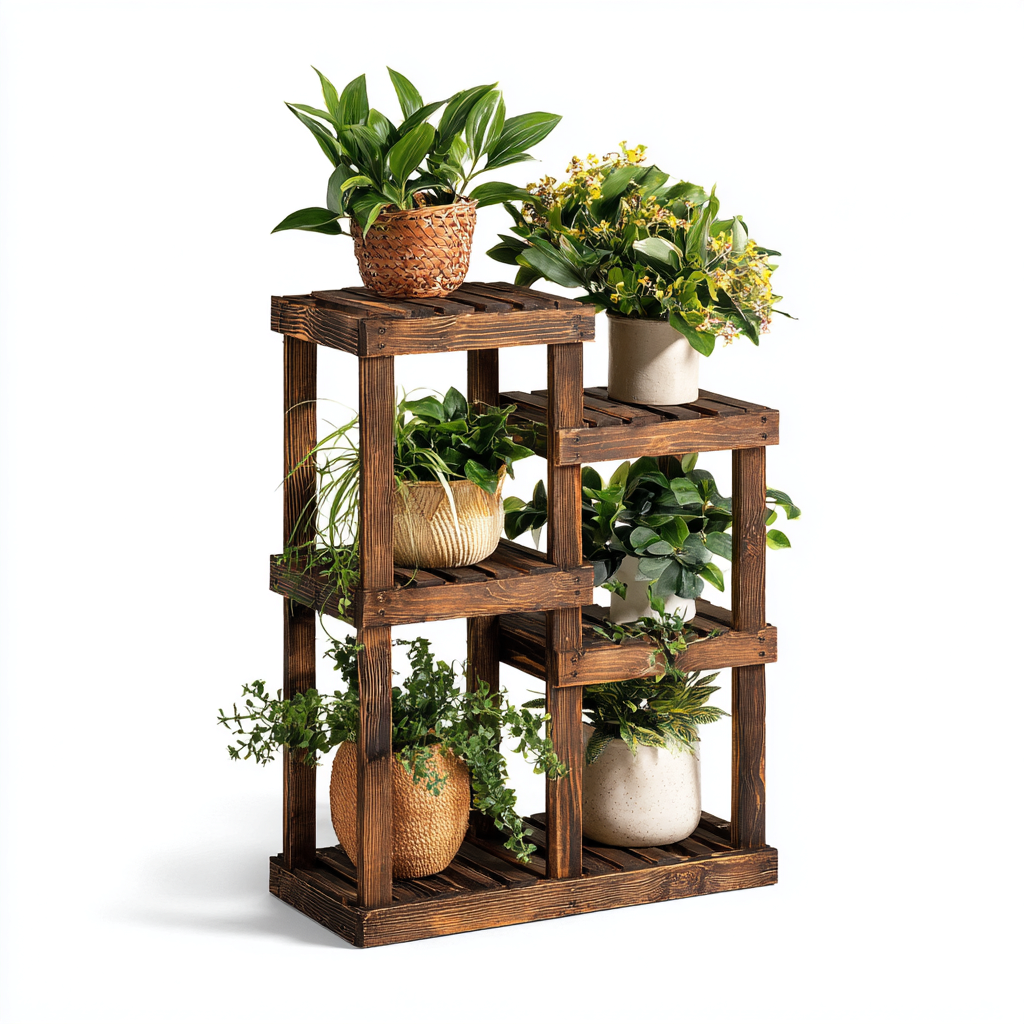 Pots et supports de plantes bois 60x25x90 cm brun adapté au jardin design naturel-Interiorvo