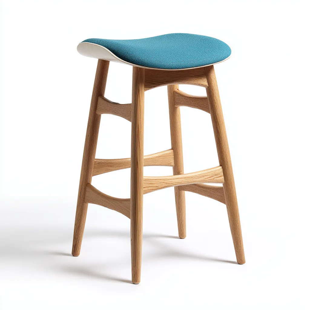 Tabouret de bar - bois - tissu - 42x32x70 cm - bleu - bois naturel - pour salle à manger - design moderne-Interiorvo
