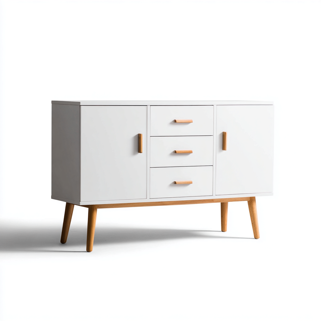 Commode - bois - 120x40x80 cm - blanc - bois - salon - design scandinave-Interiorvo