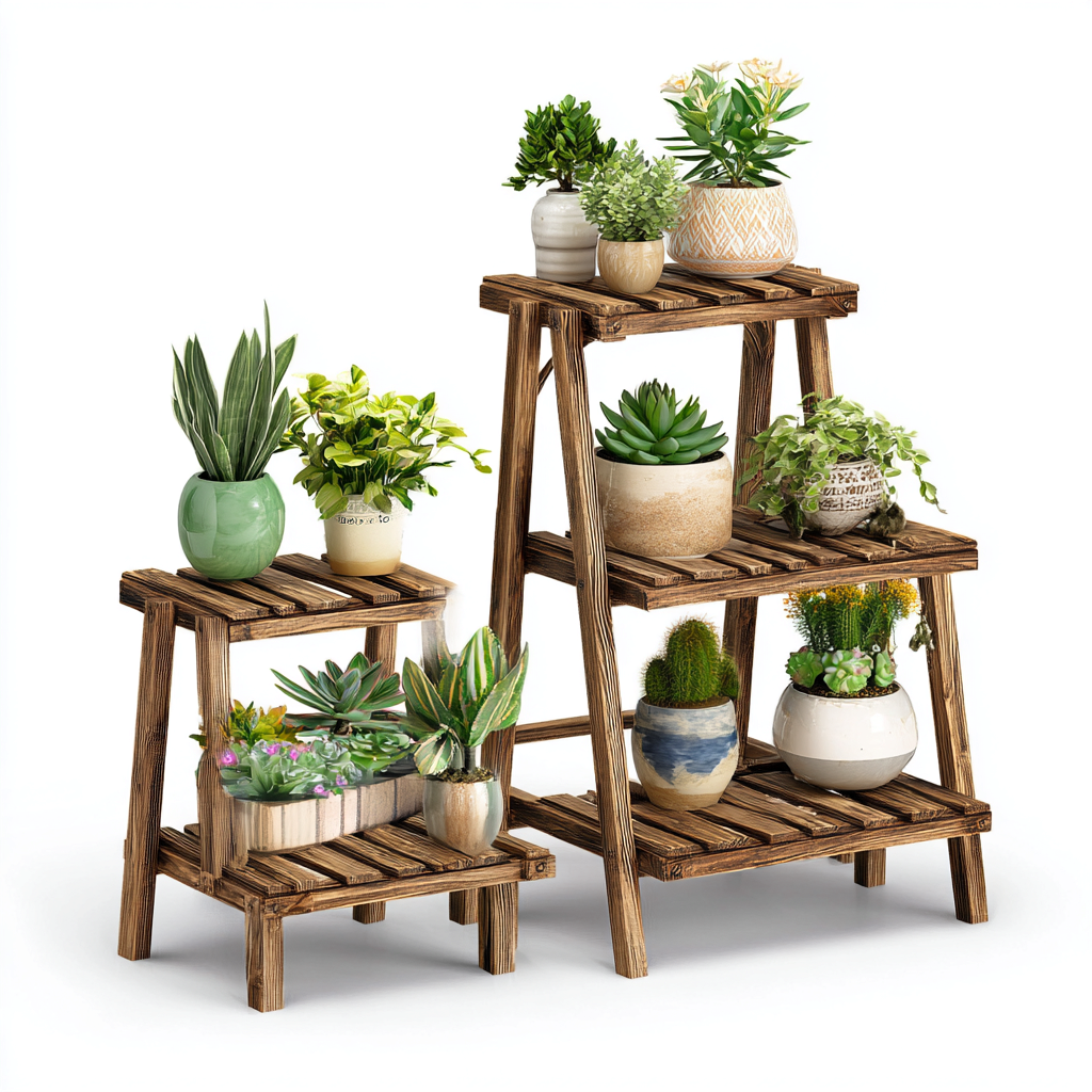 Pots et supports de plantes - bois 70x30x85 cm - brun - adapté au jardin extérieur - style rustique-Interiorvo