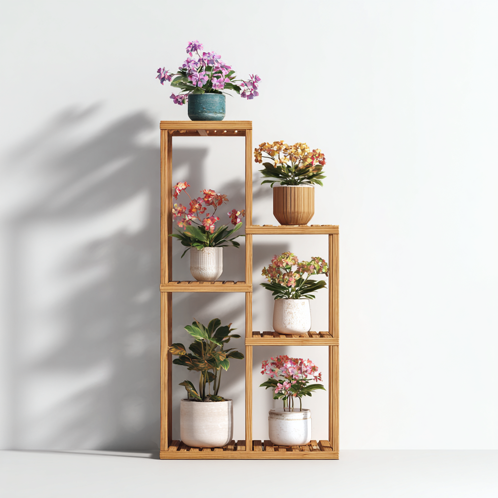 Pots et supports de plantes - bois 70x25x120 cm - brun clair - adapté au jardin extérieur - style naturel décoratif-Interiorvo