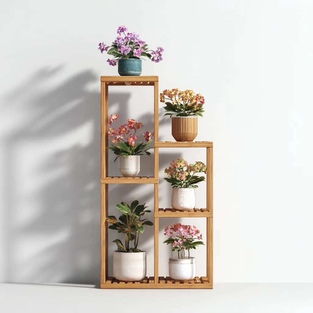 Pots et supports de plantes - bois 70x25x120 cm - brun clair - adapté au jardin extérieur - style naturel décoratif-Interiorvo