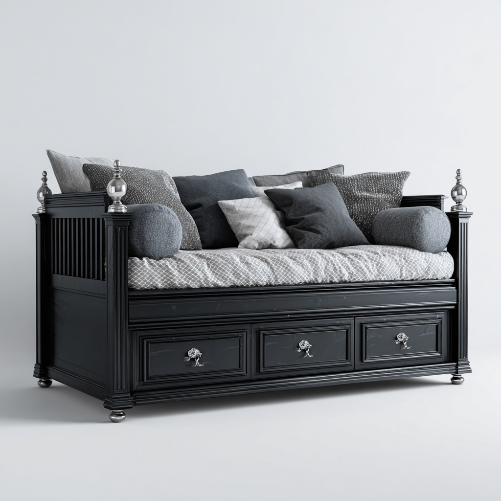 Canapé-lit - bois massif - 200x90x95 cm - noir - pour chambre - style classique-Interiorvo