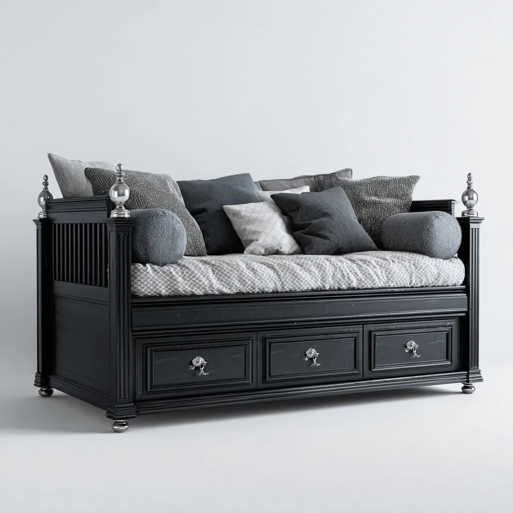 Canapé-lit - bois massif - 200x90x95 cm - noir - pour chambre - style classique-Interiorvo