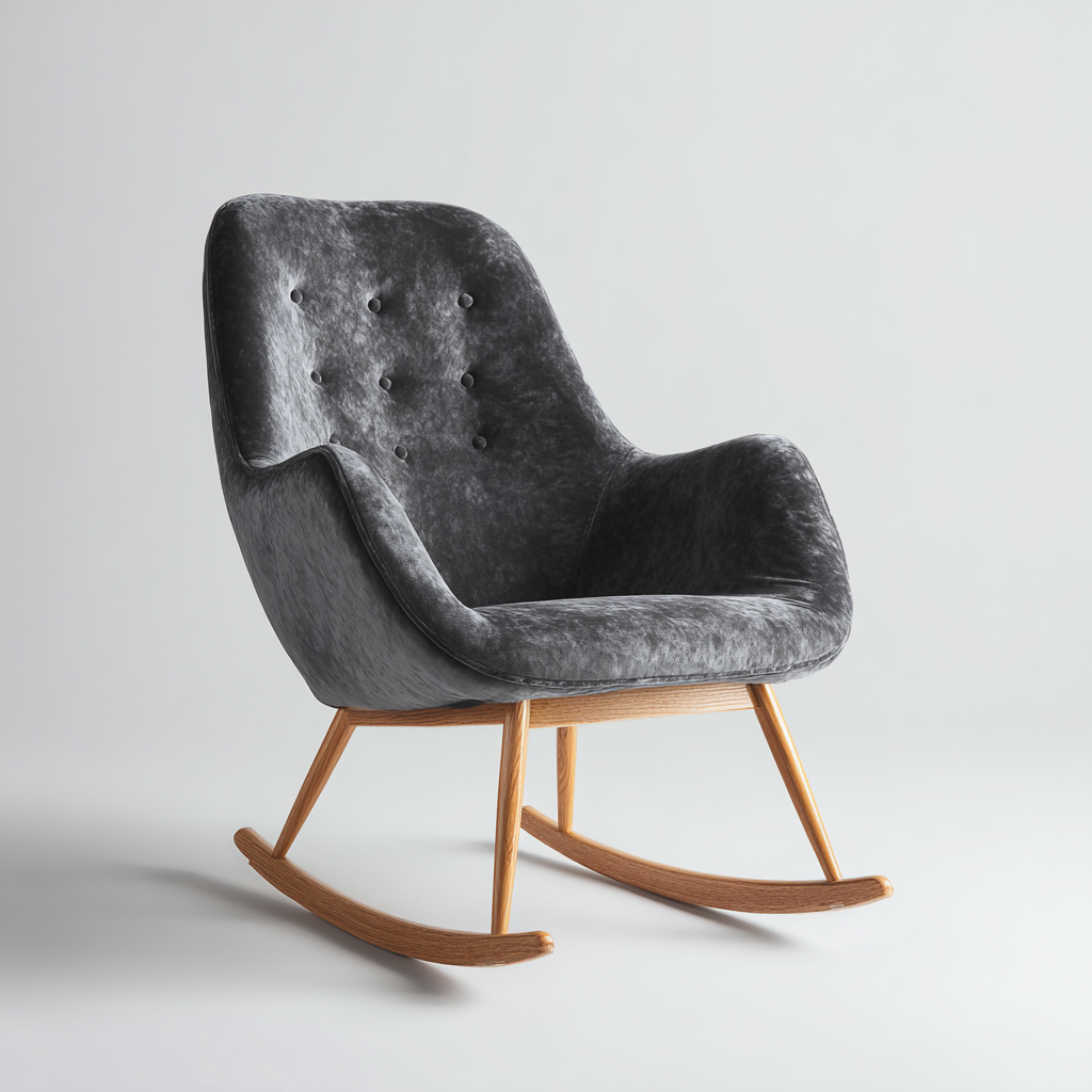 Fauteuil à bascule - bois - velours - 95x70x95 cm - gris - bois naturel - salon - design moderne-Interiorvo