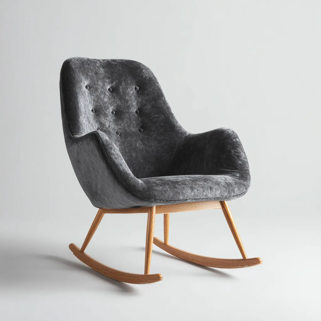 Fauteuil à bascule - bois - velours - 95x70x95 cm - gris - bois naturel - salon - design moderne-Interiorvo