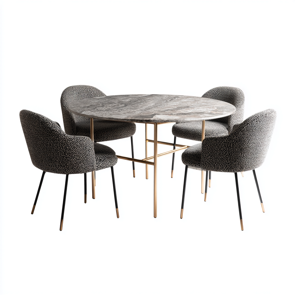 Ensemble table et chaises marbre et gris 120x120x76 cm - pour salle à manger - style moderne luxueux-Interiorvo