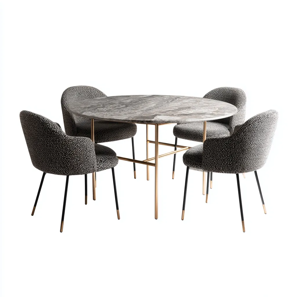 Ensemble table et chaises marbre et gris 120x120x76 cm - pour salle à manger - style moderne luxueux-Interiorvo
