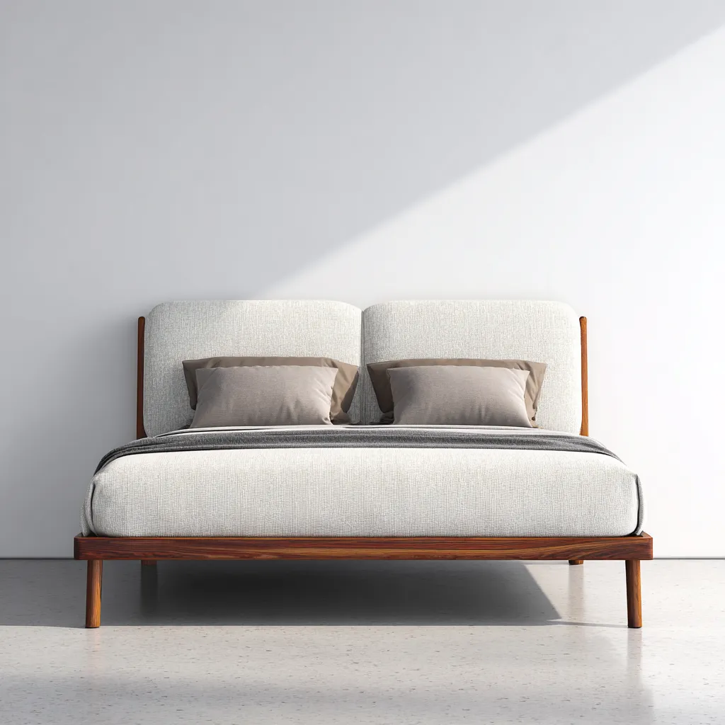 Lit double - bois massif et tissu - 208x168x105 cm - noyer - blanc - pour chambre - design moderne-Interiorvo