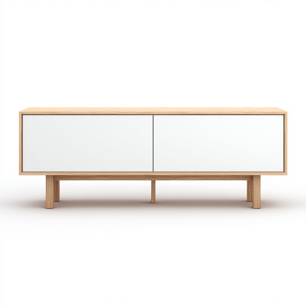 Meuble TV - bois - mélaminé - 150x40x55 cm - blanc - bois naturel - salon - design minimaliste-Interiorvo