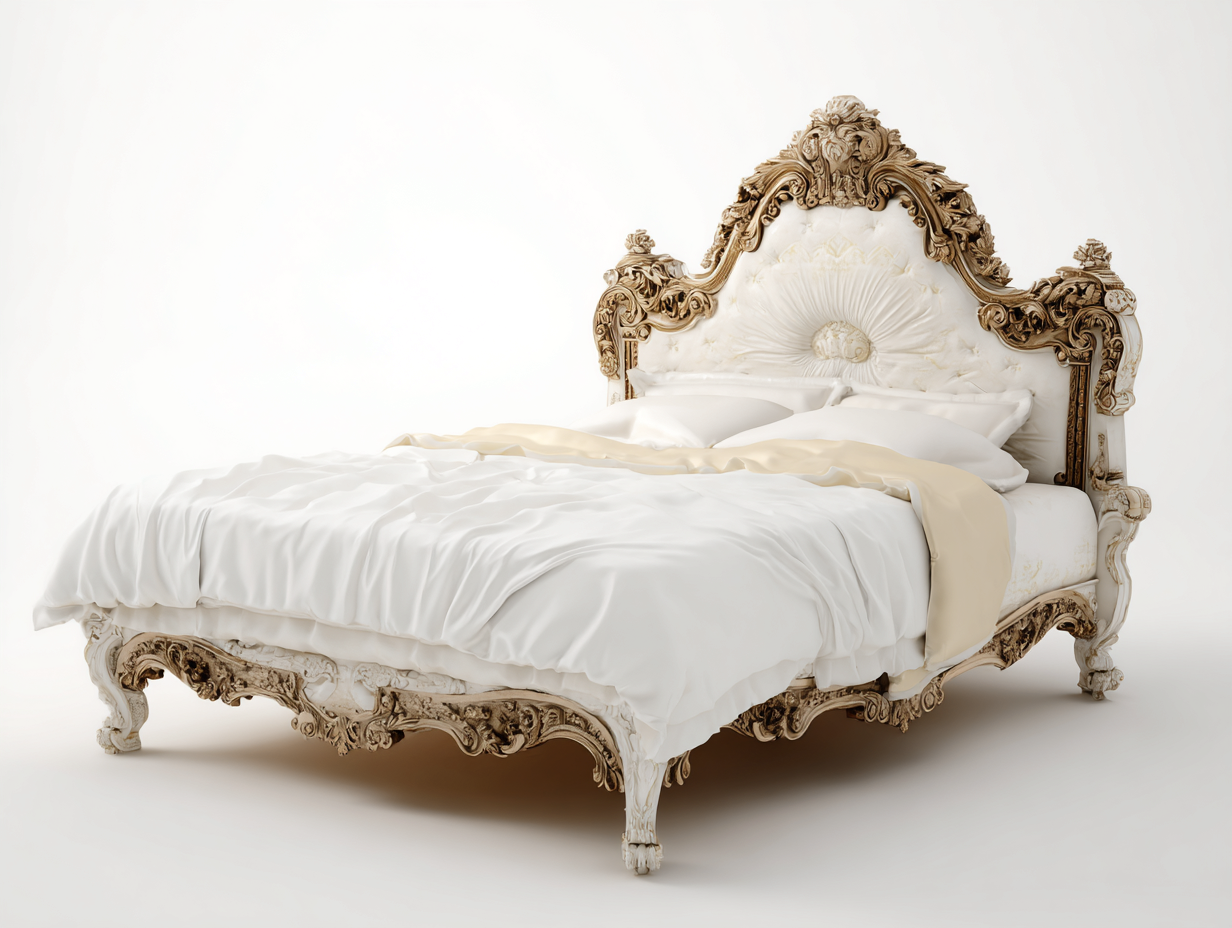 Letto matrimoniale - legno intagliato 200x160x150 cm - avorio/oro - per camera da letto - design classico-Graceota